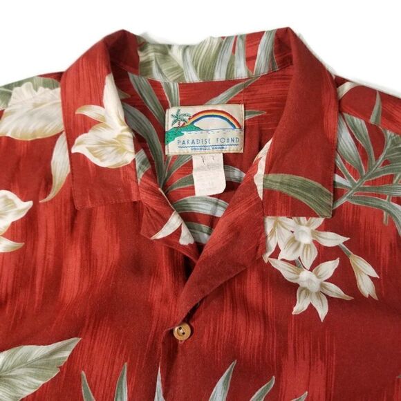 Vtg Paradise Found Mens XL Red Rayon Floral Button Up S/S Hawaiian Shirt USA - Picture 8 of 10